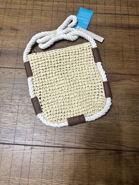 ☀️SUMMER SALE ☀️ Kiss Sea Natural Woven Straw Shoulder Bag  White Rope Strap NWT